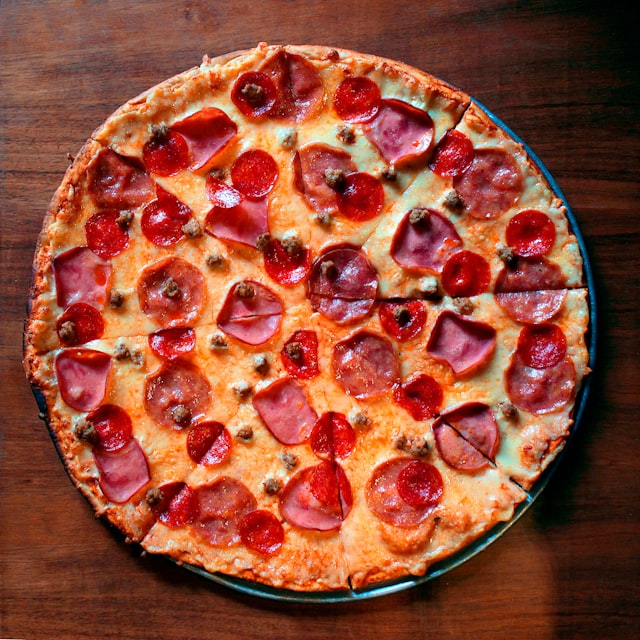 Artisan pepperoni pizza with cupped pepperoni and fresh mozzarella